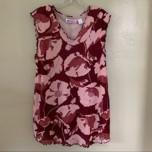 OLD NAVY Maternity Top Burgundy & Pink Floral Cabbage Trim V Neck Y2K  Size XL
